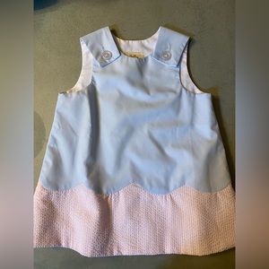 The Beaufort Bonnet Company Shift Dress (18-24 months) Blue and Pink seersucker